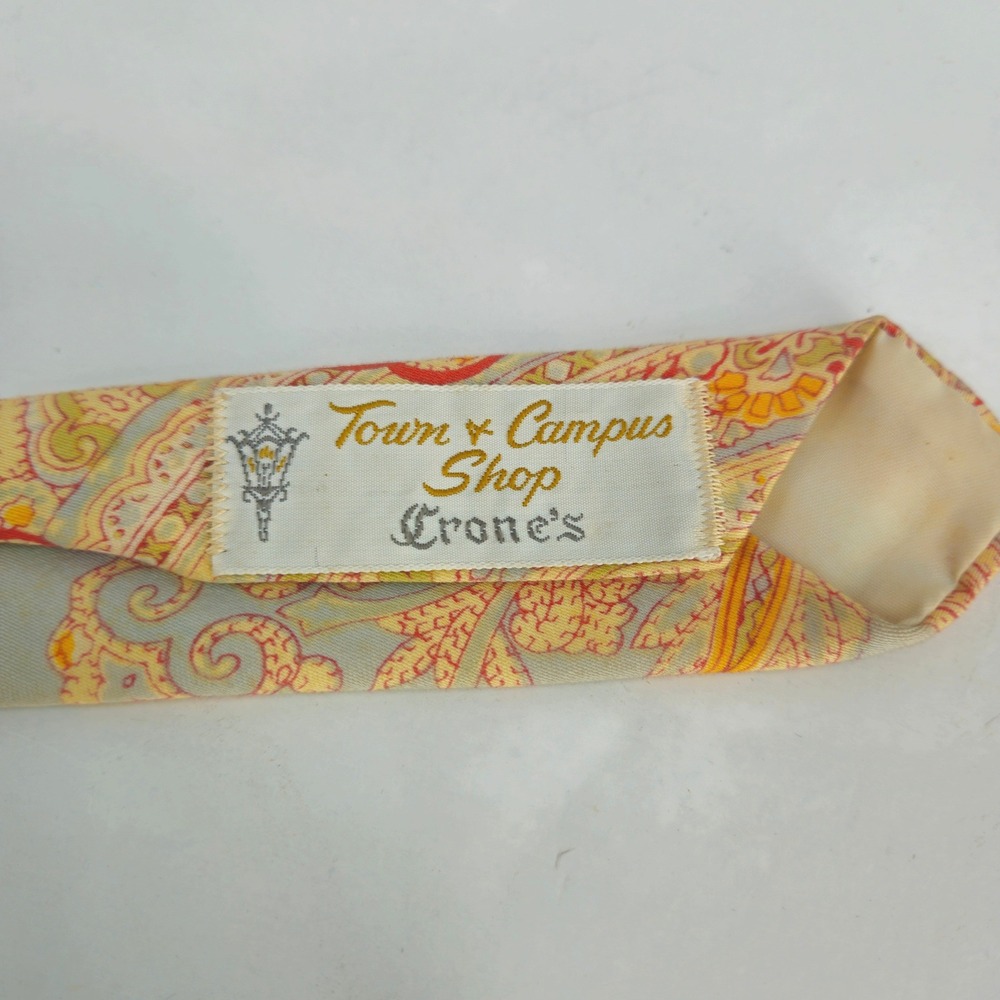 Vintage 1960s Resilio Paisley Mens Tie Yellow Red Powder Blue Pastel Paisley USA - Picture 5 of 9